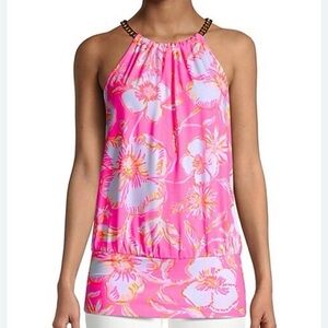Lilly Pulitzer Bowen Halter Top Beachy Blooms Prosecco Pink Large